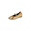 Zapatos para Mujer de Estilo Nuevo, Antideslizantes, Suela Suave, Cómodos, Piel de Vaca Suave, Punta Redonda Dorada, Zapatos de Moda, Zapatos de Tacón Bajo para Mujer, Piel Genuina