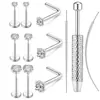 Brincos de Nariz, Piercings de Lábio, Piercings de Cartilagem Auricular de Aço Inoxidável Europeus e Americanos, Joias para Piercing Corporal com Cravação de Diamantes, Atacado da Cadeia de Suprimentos