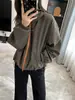 ¡Chic coreano! Cortavientos con bloques de color, con capucha, chaqueta corta, corte holgado, versátil, perfecto para figuras petite, prenda de abrigo casual para mujer