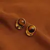 Pendientes Retro Otoño e Invierno de Gama Alta Maillard Ojo de Tigre Pendientes Aguja de Plata 925 No se Desvanecen Versátiles Pendientes Franceses Joyería