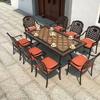 Conjunto Nórdico de Mesa e Cadeiras para Exterior Pátio Combinação Varanda B&B Terraço Cadeira de Vime Hotel Lazer Mesa Longa Móveis de Metal para Exterior