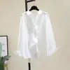 Camisa Fina de Algodão Tencel Vermelha com Proteção Solar, Nova Camisa de Manga Longa Estilo Coreano Simples Versátil para Primavera/Verão, Top para Dança Moderna