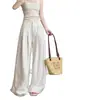 Calça de alfaiataria feminina wide leg cor creme, coleção primavera-verão 2026, estilo fino, macia e casual, cintura alta, com caimento, calça reta estilo Yamamoto
