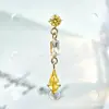 Pendientes Colgantes de Aleación de Titanio F136 con Borla de Piedra Larga Color Oro, Pendientes de Labio con Rosca Interna de Titanio G23 y Circonita