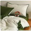 Conjunto de cama minimalista nórdico de algodão lavado de quatro peças, capa de edredom listrada de algodão puro, lençol de cima, lençol com elástico, conjunto de cama de três peças