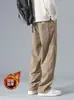 Pantalones de pana de estilo americano de moda transfronterizos para hombre, pantalones deportivos de pierna recta forrados de forro polar para otoño e invierno, pantalones casuales