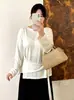 Top de Punto con Cordones y Cintura Fruncida Talla Grande para Mujer Estilo Otoño 2026 Chicas Gorditas Dobladillo Asimétrico Top Base Adelgazante