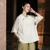 Camisa de manga corta de verano, top de algodón y lino con botones para mujer, estilo chino vintage, corte holgado, cuello diagonal, atuendo Zen para té, camiseta de madre