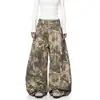 Jeans camuflados con bordado de letra de rama estilo callejero americano transfronterizos, pantalones de pierna ancha de diseño de nicho unisex al por mayor