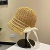 Sombrero de Paja para Mujer con Correa de Encaje Sombrero de Pescador de Encaje Nuevo Sombrero de Sol Transpirable Hueco con Protección Solar para Viajar al Mar