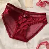 Pantis Rojos para Mujer en su Año Zodiacal, Tiro Bajo Estilo Francés, Encaje de Lujo Ligero, Refuerzo 100% Algodón, Bragas para Celebración de Boda de Mujer, Delgados