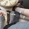 Meias Femininas de Outono e Inverno com Calcanhar, Etiqueta de Cachorrinho, Lã, Cor Sólida, Meias Nervuradas de Cano Médio, Meias Folgadas Quentes, Adequadas para Sapatos Birkenstock