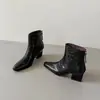 Botines de tacón grueso de piel de oveja para mujer, botas de ajuste ceñido, nuevas botas de tacón alto de punta cuadrada de cuero genuino para otoño e invierno con cremallera trasera, botines para mujer