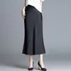 Saia Longa Elegante Dagging Slim-Fit de Cetim Acético com Cauda de Peixe de Cintura Alta para Primavera e Verão