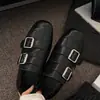 Zapatos de vestir sencillos versátiles para mujer estilo brogue con flecos y hebilla de cinturón retro, mocasines 2026 negros de punta cuadrada para primavera/otoño