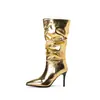 Botas británicas de otoño e invierno para mujer, botas sencillas de media pantorrilla, botas de caballero puntiagudas, botas de tacón alto, tallas grandes 40-48, botas de comercio exterior WISH