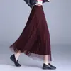 Saia Plissada Versátil de Malha A-line Slimming de Cintura Alta Longa Outono/Inverno 2026