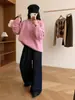 Suéter Pulôver Soltinho Plus Size Outono/Inverno 2026 para Mulheres, Gola Redonda, Estilo Preguiçoso, Manga Longa, Macio e Fofo, Top de Tricô Estampado para Mulheres