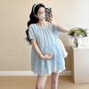 Traje de Mujer Embarazada 2025 Verano Nuevo Estilo Francés Encaje Bordado Calado Suelto Camisa Top de Muñeca Shorts de Vientre