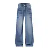 Calça Jeans Wide Leg Nanxia Qiaozhuang Novo Estilo Americano High Street com Design de Rebites Lavada Unissex Caimento Fluido Comprimento Total