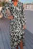 Amazon Europa e Estados Unidos comércio exterior transfronteiriço novo casual feminino gola V estampa de leopardo manga longa vestido feminino