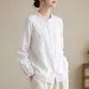Nuevo Cárdigan Versátil de Primavera y Otoño Puños Elásticos Versátil Adelgazante Volante Algodón Lino Camisa de Manga Larga Top Ropa para Mujer