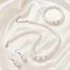 Juego de Joyería de Perlas de Alto Brillo para Mujer, Collar, Pendientes, Pulsera, Juego de Tres Piezas, Regalo para Mamá, Hermosos Accesorios para Fotos de Boda