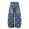 Moda 2026 Tendencia Estampado de Lunares Bordado de Letras Denim Desgastado Pantalones Casuales Curvos Venta al por Mayor Directo de Fábrica 55