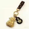 Ouro Puro 999 Novo Estilo Flor de Dinheiro Pingente Chaveiro Charme de Bolsa Presente Pequeno Presente Atacado