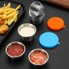 Prato de tempero de aço inoxidável 304 transfronteiriço selado à prova de vazamentos com tampa de silicone Prato de tempero Molho de soja Prato de molho de salada de tomate