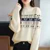 2026 novo suéter de malha jacquard, modelagem solta, plus size, gola alta parcial, blusa feminina de manga longa, suéter outono/inverno, estilo feminino moderno