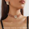 Colar Choker Europeu e Americano de Luxo em Vidro Cristal de Camada Dupla Geométrico Retangular Conjunto de Brincos Colar de Cristal Colorido da Moda