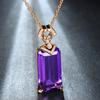 Novo pingente de pedra preciosa de ametista retangular de luxo pingente de diamante roxo embutido pingente de tesouro de cor de zircão corrente de clavícula feminina