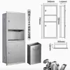 Caja de Papel Larga Empotrada en la Pared para Baño Hotel Acero Inoxidable Portarrollos de Papel de Cocina Tres en Uno con Cubo de Basura y Dispensador de Pañuelos