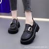 Mocasines de Piel Genuina de Tacón Grueso y Punta Redonda para Mujer, a la Moda, Combinan con Todo, Estilo Británico, Estilo Coreano, Transpirables, Slip-on, Suela Suave, Cómodos, Zapatos de Una Capa