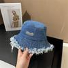 Sombrero de Pescador de Mezclilla Azul con Volantes que Muestra la Cara Ala Pequeña Grande Estilo Coreano Primavera y Verano Combinable Protector Solar Sombrero para el Sol Sombrero de Cubo de Marca de Moda