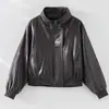 Anhelo de Chaqueta de Cuero Ecológico, Triple Protección 90% Plumón de Ganso Nueva Chaqueta Parka Corta para Mujer con Cuello Alto