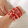 Pulseira com Pingente de Morango Fruta Fofa Desenho Animado Argila Polimérica Cristal Artificial Contas Elásticas Multicamadas