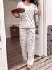 Ropa de casa transfronteriza europea y americana más vendida, conjunto de pantalones largos de manga corta con cuello redondo y estampado de cerezas de talla grande, se puede usar fuera como pijama tipo suéter
