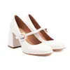 Tallas 35-43 para Todas las Estaciones, Zapatos de Salón para Mujer de Charol, Punta Redonda, Tallas Grandes Transfronterizas, Color Sólido, Zapatos de Tacón Alto con Hebilla, Tacón Cuadrado, Zapatos Brillantes de Cuero