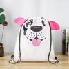 Mochila pequeña con cordón de poliéster y estampado de dibujos animados, bolsa de almacenamiento con cordón de animales, con bolsillo con cordón y transferencia de calor por puntos