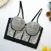 Amazon Europeo y Americano Estrella Dorada y Plateada con Perlas Sujetador Ropa de Escenario Sexy Tubo Superior Hueso de Pez Tirante para Mujer