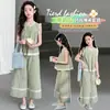 Conjunto de encaje verde para niñas de verano 2026 Nuevo estilo para niños mayores, Moda casual, Ligero, Cómodo, Moderno