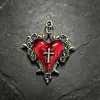 Colgante de aleación con forma de corazón de rosa espinosa gótica con cruz y goteo de aceite para pulsera, pendientes DIY, accesorios de joyería hechos a mano