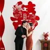 Pegatinas de Personajes Doble Felicidad para Decoración de Habitación de Boda, Pegatinas Doble Felicidad de Tela No Tejida de Terciopelo, Pared de Fondo de Decoración de Boda para Fotos, En Stock para Entrega Rápida