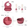 Juego de Vajilla Infantil de Silicona de Grado Alimenticio, Taza para Pastel, Plato con Ventosa, Plato Dividido, Babero, Mismo Modelo que Amazon