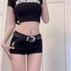 Shorts de mezclilla negros de tiro bajo para chica caliente estilo americano para mujer, verano, nuevos, corte ajustado, adelgazantes, pierna ancha A, cadera con bolsa, hot pants