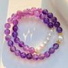 Pulseira Pulseira Guofeng Vintage 8mm Ametista Natural Cristal Artificial Pérola Design de Camada Dupla