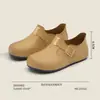 Zapatos de primavera y otoño de color sólido de media caña con altura de resorte, tubo corto, estilo japonés, para estudiantes, estilo coreano, suela plana, estilo preppy