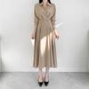 Gran Número de Tallas Listas Siguen el Nuevo Estilo Coreano Ins Otoño Temprano Vestido de Cintura Estilo Camisa Retro Vestido Plisado para Mujer